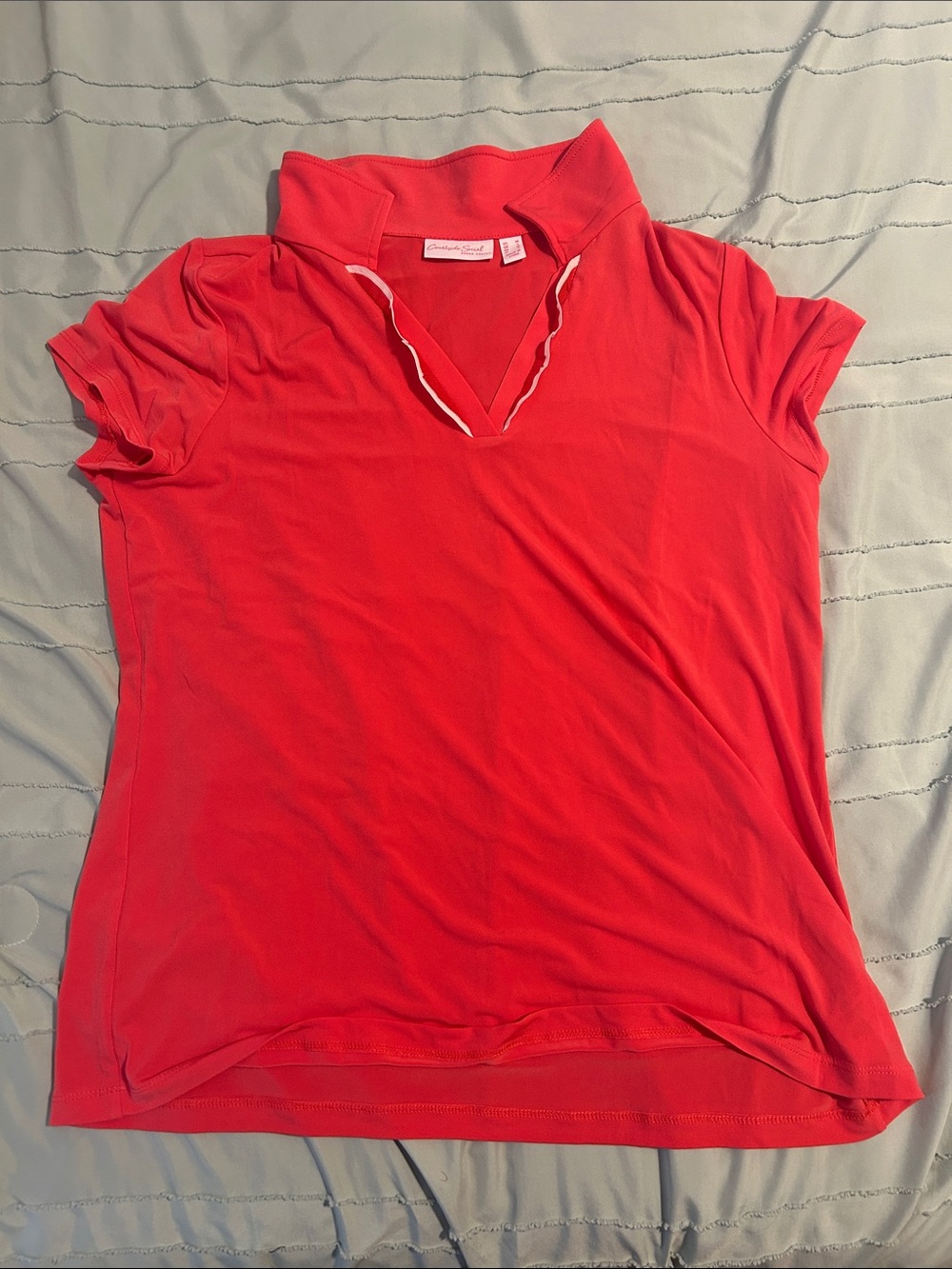Susan Graver Coral-Red Short-Sleeve Polo Top